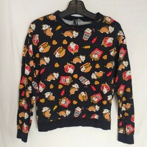 H & M Women's Girls Cats Tacos  Fries Fun Light Sweatshirt Crew Raglan Sz Small‎